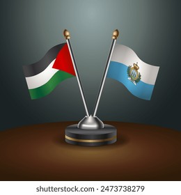 Palestine and San Marino table flags relation with gradient backgrund