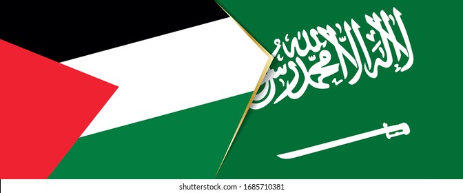 Banderas de Palestina y Arabia Saudita, dos banderas vectoriales símbolo de relación o confrontación.