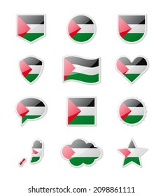 Palestina - conjunto de banderas del país en forma de stickers de varias formas. Ilustración del vector