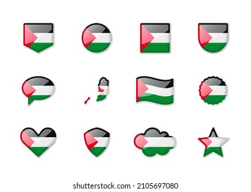 Palestina - conjunto de banderas brillantes de diferentes formas. Ilustración del vector
