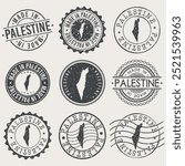 Palestine Set of Stamps. Travel Stamp. Made In Product. Design Seals Old Style Insignia.