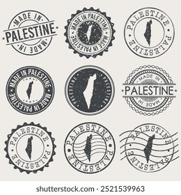 Palestine Set of Stamps. Travel Stamp. Made In Product. Design Seals Old Style Insignia.