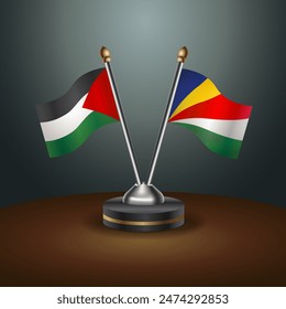 Palestine and Seychelles flag together. Small table flag with color gradient background