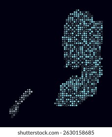 Palestine, shape of the country build of colored cells. Digital style map of the Palestine on dark background. Small size rounded square blocks. Simple vector illustration.