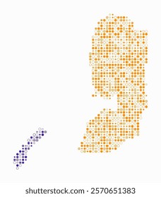 Palestine, shape of the country built of colored cells. Digital style map of Palestine on a white background. Small size circle blocks. Beautiful vector illustration.