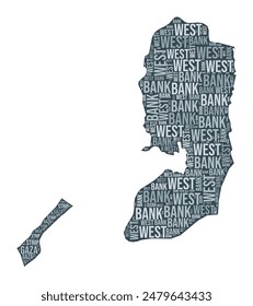 Palestine shape. Country word cloud with region division. Palestine colored illustration. Region names cloud. Vector illustration.
