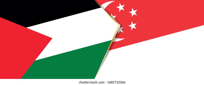 Palestine and Singapore flags, two vector flags symbol of relationship or confrontation.