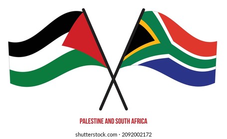 Palestine and South Africa Flags Crossed And Waving Flat Style. Official Proportion. Correct Colors.