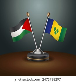 Palestine and ST. Vincent Grenadines table flags relation with gradient backgrund
