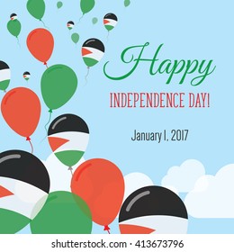 Palestine, State of Independence Day Greeting Card. Flying Flat Balloons In National Colors of Palestine, State of. Happy Independence Day Vector Illustration. Palestinian Flag Balloons.