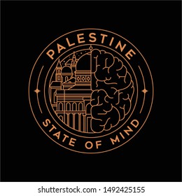 Palestine state of mind illustration. 
mosque al aqsa and brain concept illustration