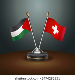 Palestine and Switzerland flag together. Small table flag with color gradient background