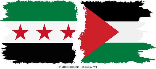 Palestine and Syrian Revolution grunge flags connection, vector