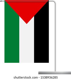 Palestine table flag. Metal flagpole. National flag of Palestine vector illustration