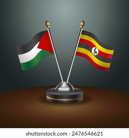 Palestine and Uganda flag together. Small table flag with color gradient background
