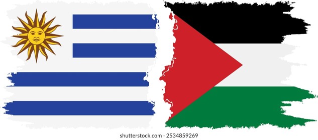 Conexión de banderas grunge de Palestina y Uruguay, Vector