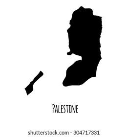 Palestine vector map black outline map with caption on white background. 