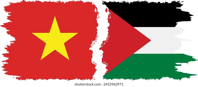 Palestine and Vietnam grunge flags connection, vector