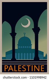 Palestine Vintage Poster. Jerusalem Old Illustration.