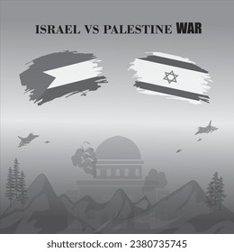 Palestine vs Israel war vector graphics illustration template. Hamas vs Israel war scene. Israel Palestine war picture.