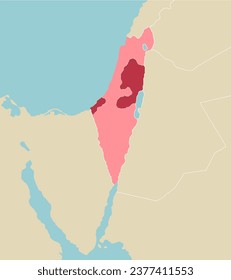 Palestine war (Israel, Palestine and Gaza Strip) and surrounding countries map illustration