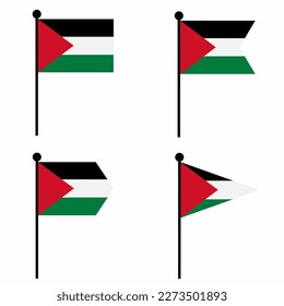 Palestine waving flag icon set in 4 shape versions. Collection of flagpole sign for identity, emblem, and infographic. 