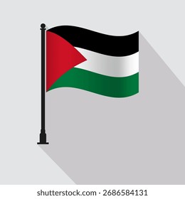Palestine Waving Flag Pole Vector Illustration