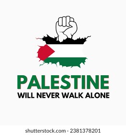 Palestina nunca caminará tipografía solitaria con bandera de Palestina e icono de mano, diseño de campaña