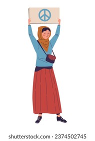 palestine woman lifting peace symbol character