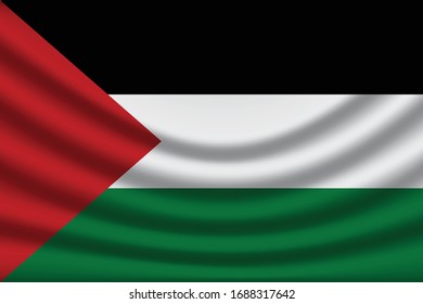 Palestinian flag background with cloth texture. Palestinian Flag vector illustration eps10. - Vector