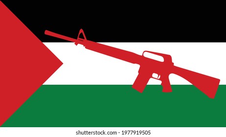The Palestinian flag is designed with a rifle on it. This symbolizes the Palestinian war and the Palestinian army. - Flag design, banner, decorative.