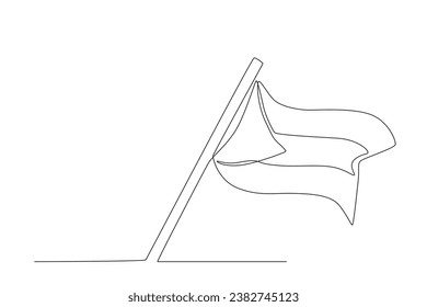 A Palestinian flag flutters on a pole. Palestine one-line drawing