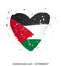 Palestinian flag in the form of a big heart. Vector illustration on a white background. Brush strokes are drawn by hand. Palestine Independence Day.