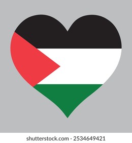 Palestinian flag in heart shape, vector illustration on isolated background.