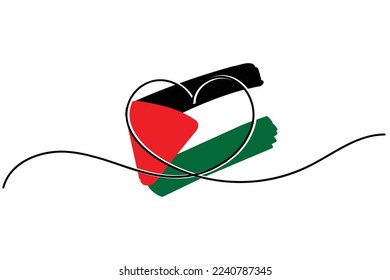 Palestinian flag with line art drawing of heart symbol. National flag vector art . Isolated flag. Freedom.