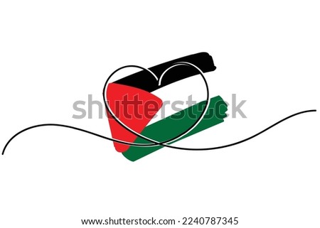 Palestinian flag with line art drawing of heart symbol. National flag vector art . Isolated flag. Freedom.