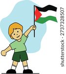 Palestinian flag raised by a child, who wants the freedom of his country