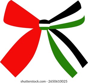 Palestinian Flag Ribbon Bow. Palestine, Palestinian, flag, ribbon, bow, national flag, symbol, emblem, country, nation, colors, red, green, black, white, graphic, illustration, vector, design, isolate