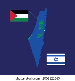 Palestinian and Israeli flags. remaining lands of Palestine. Vector illustration.