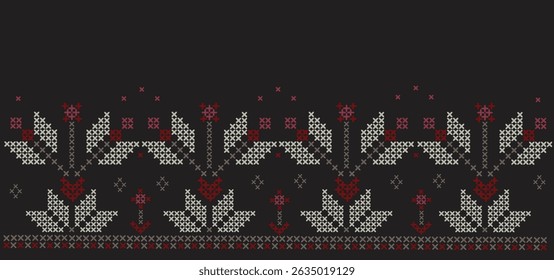 Bordado de ponto de cruz palestino Jordanian - Tatreez em vestido preto tradicional - Thoub