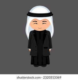 Palestinian male cartoon character in traditional ethnic costume. Man in Palestine clothes. Isolated flat vector illustration.