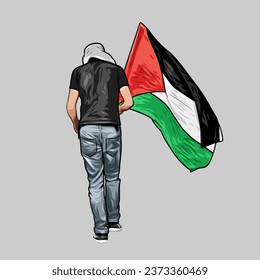 Palestinian man walking while holding Palestinian flag Palestinian freedom