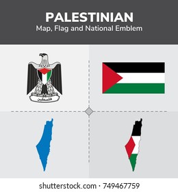 Palestinian Map, Flag and National Emblem 