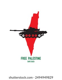Palestinian map with tank vector illustration. free palestine