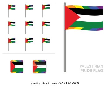 Palestinian Pride Flag Waving Animation App Icon Vector