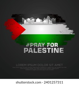 Palestinian sympathy campaign greeting card with grunge and splash effect on flag as a symbol of sympathy and silhouette city. vector illustration