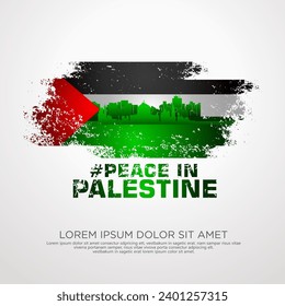 Palestinian sympathy campaign greeting card with grunge and splash effect on flag as a symbol of sympathy and silhouette city. vector illustration