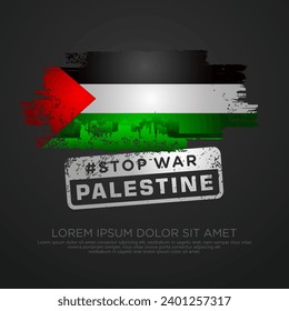 Palestinian sympathy campaign greeting card with grunge and splash effect on flag as a symbol of sympathy and silhouette city. vector illustration