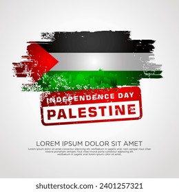 Palestinian sympathy campaign greeting card with grunge and splash effect on flag as a symbol of sympathy and silhouette city. vector illustration