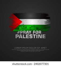 Palestinian sympathy campaign greeting card with grunge and splash effect on flag as a symbol of sympathy and silhouette city. vector illustration